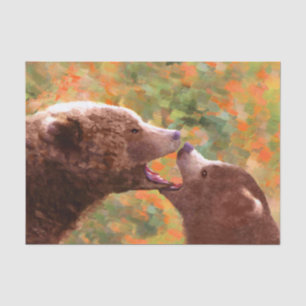 Grizzly Bear Mum and Cub Painting - Wildlife Art Tissue Paper