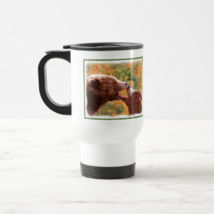 Grizzly Bear Mum and Cub Painting - Wildlife Art Travel Mug