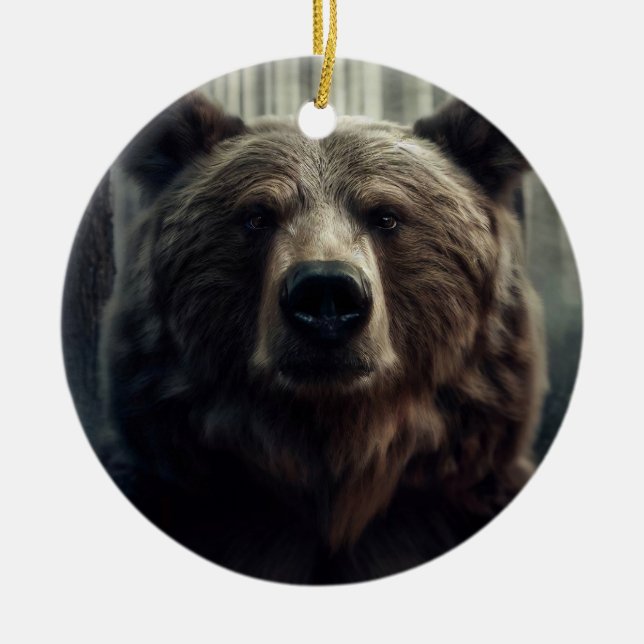 Grizzly Bear Painting Ceramic Tree Decoration (Front)