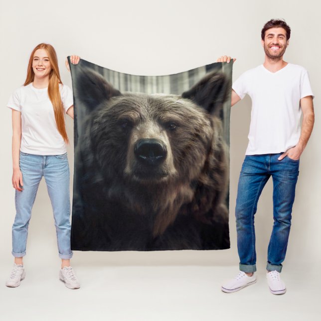 Grizzly Bear Painting Fleece Blanket (In Situ)