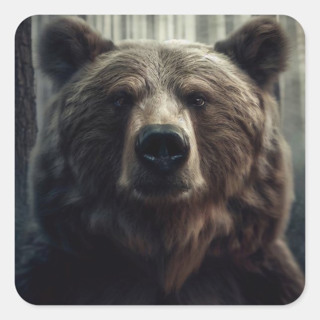 Grizzly Bear Painting Square Sticker (Front)