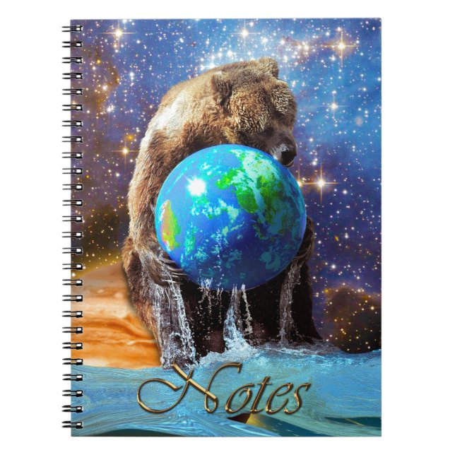Grizzly Bear, Planet Earth Day Fantasy Art Spiral Notebook (Front)