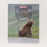 Grizzly Bear Plays With Sign Jigsaw Puzzle<br><div class="desc">Grizzly bear scratches a roadside sign in Sable Pass,  Denali National Park,  Alaska</div>