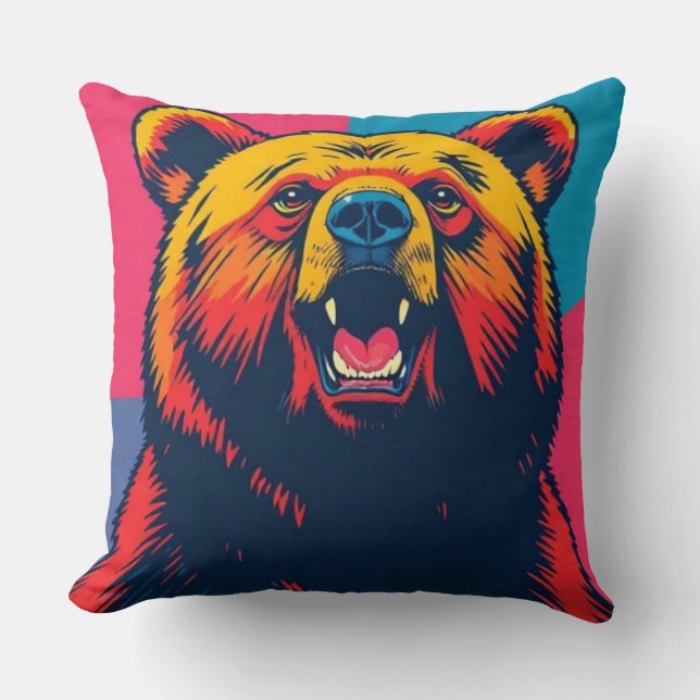 Grizzly Bear Pop Art  Cushion (Front)