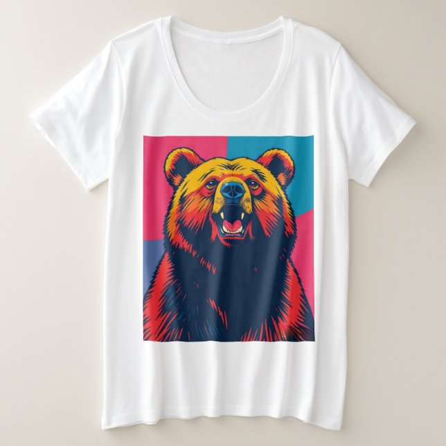 Grizzly Bear Pop Art  Plus Size T-Shirt (Design Front)