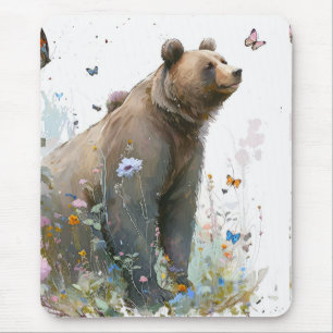 Grizzly Bear Portrait Animal Painting Wildlife Art Mouse Pad