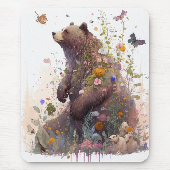 Grizzly Bear Portrait Animal Painting Wildlife Art Mouse Pad (Front)