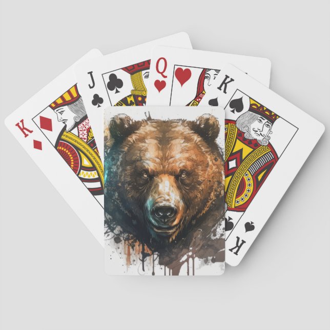 Grizzly Bear Portrait Animal Painting Wildlife Art Playing Cards (Back)