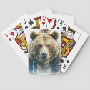Grizzly Bear Portrait Animal Painting Wildlife Art Playing Cards