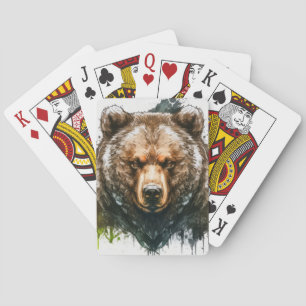 Grizzly Bear Portrait Animal Painting Wildlife Art Playing Cards