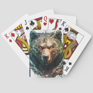 Grizzly Bear Portrait Animal Painting Wildlife Art Playing Cards