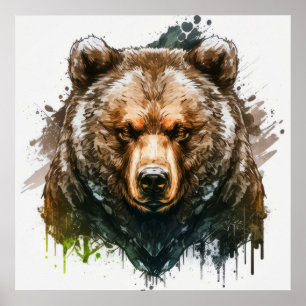 Grizzly Bear Portrait Animal Painting Wildlife Art Poster