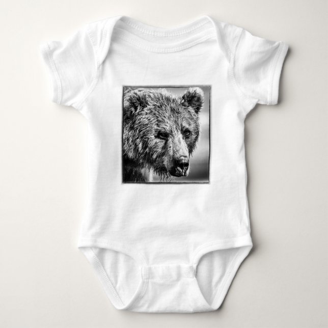 Grizzly bear portrait baby bodysuit (Front)