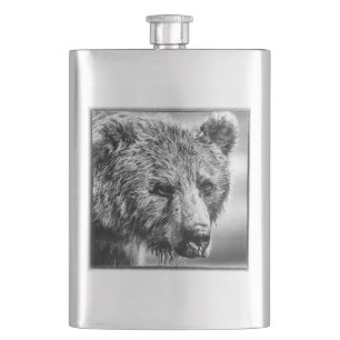Grizzly bear portrait hip flask