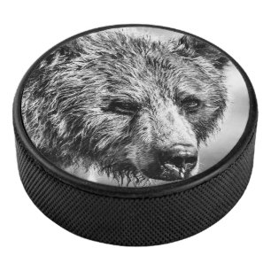 Grizzly bear portrait hockey puck