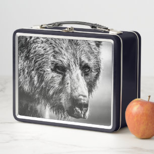 Grizzly bear portrait metal lunch box