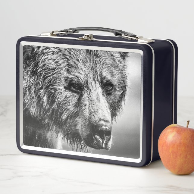 Grizzly bear portrait metal lunch box (In Situ)