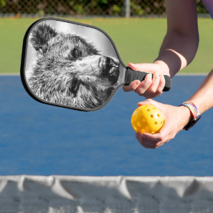 Grizzly bear portrait pickleball paddle