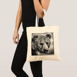 Grizzly bear portrait tote bag