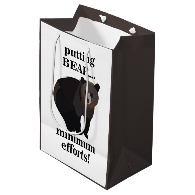 Grizzly Bear Putting Bear Minimum Efforts Funny Medium Gift Bag (Front Angled)