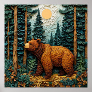 🐻 Grizzly Bear Quilling Paper Art Detailed Nature Poster