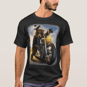 Grizzly Bear Riding Chopper Motorcycle  T-Shirt