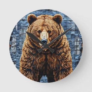 Grizzly bear round clock