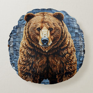 Grizzly bear round cushion