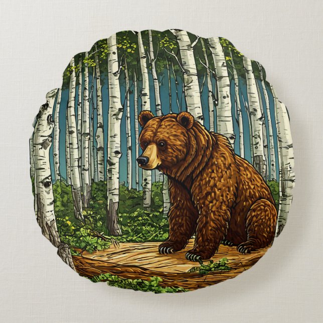Grizzly Bear Round Cushion (Front)