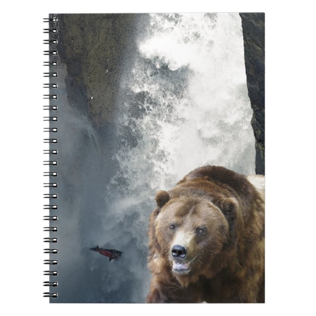 Grizzly Bear, Salmon and Waterfall Spiral Notebook (Front)