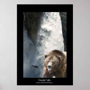 Grizzly Bear & Salmon Wildlife Supporter Poster