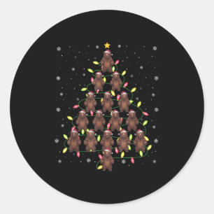 Grizzly Bear Santa Christmas Tree Lights Ugly Swea Classic Round Sticker