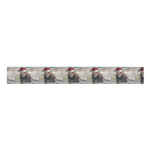 Grizzly Bear Santa Claus Grosgrain Ribbon