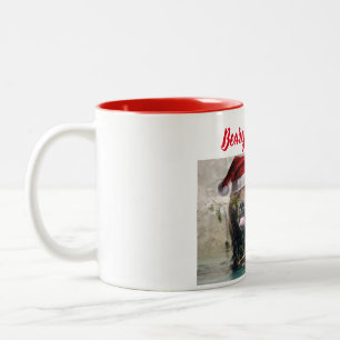 Grizzly Bear Santa Claus Two-Tone Coffee Mug