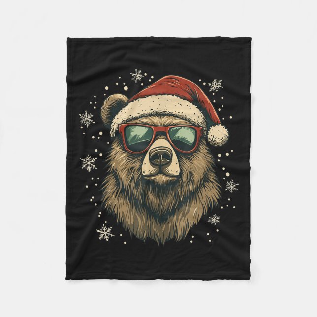 Grizzly Bear Santa Hat Funny Cute Animal Lover Chr Fleece Blanket (Front)