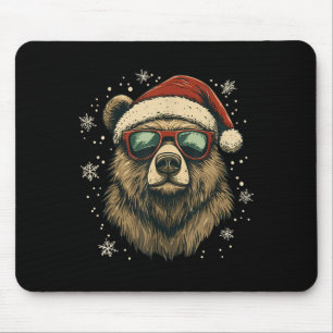 Grizzly Bear Santa Hat Funny Cute Animal Lover Chr Mouse Pad