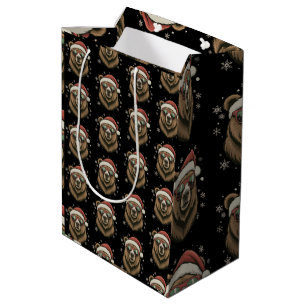 Grizzly Bear Santa Hat Funny Cute Animal Lover Medium Gift Bag