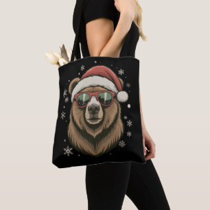 Grizzly Bear Santa Hat Funny Cute Animal Lover  Tote Bag