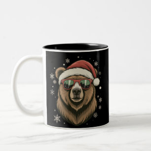 Grizzly Bear Santa Hat Funny Cute Animal Lover Two-Tone Coffee Mug