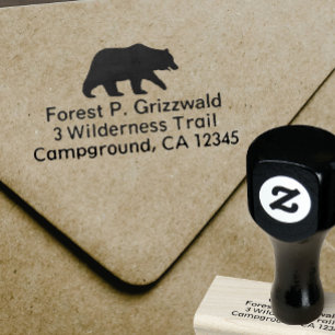 Grizzly Bear Silhouette Return Address Rubber Stamp