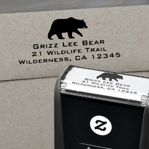 Grizzly Bear Silhouette Return Address Self-inking Stamp
