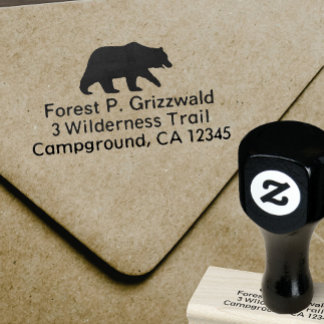 Grizzly Bear Silhouette Wildlife Return Address Rubber Stamp