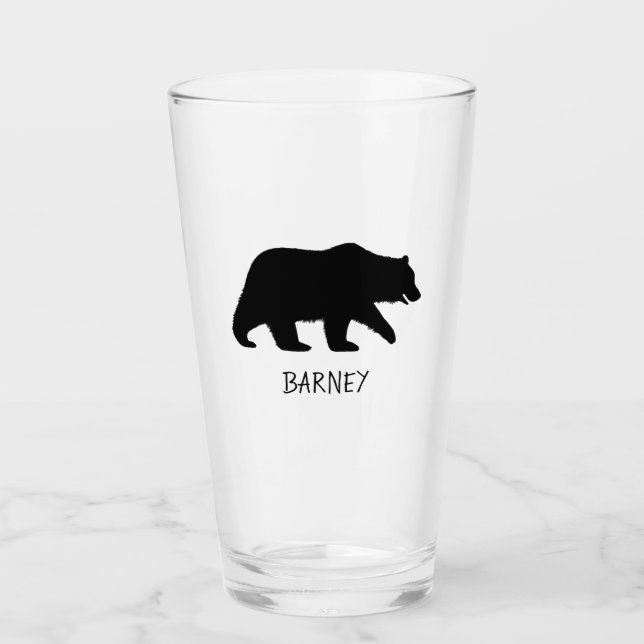 Grizzly Bear Silhouette with Custom Text Glass (Front)
