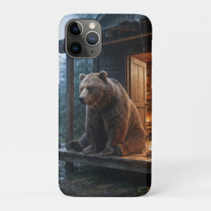 Grizzly Bear Sitting on Porch of Cosy Cabin Case-Mate iPhone Case