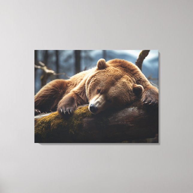 GRIZZLY BEAR SLEEPING WRAPPED CANVAS PRINT (Front)