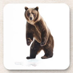 Grizzly Bear Snowboarding in Winter Gear Coaster