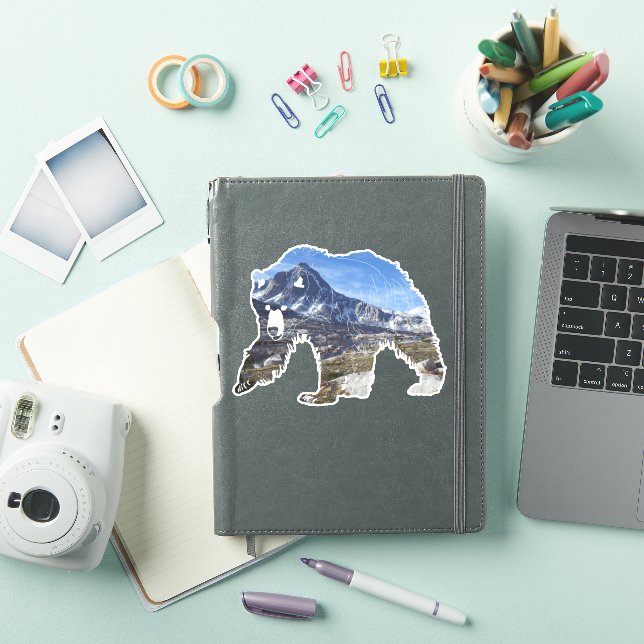 Grizzly Bear Sticker with Wilderness Silhouette  (iPad Cover)