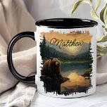 Grizzly Bear Sunrise Reflection Mug<br><div class="desc">Enjoy your favourite beverage with the Grizzly Bear Sunrise Reflection Mug. This unique mug features a stunning design of a grizzly bear by a serene lake at sunrise, with the warm, golden hues and majestic mountains beautifully reflected in the water. Customised with your name, it adds a special touch that...</div>