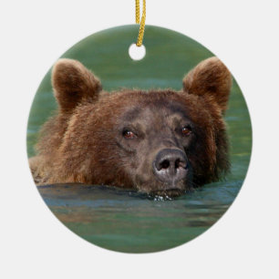 grizzly bear swimming ceramic tree decoration