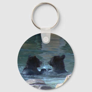 Grizzly Bear Swimming Party Key Ring